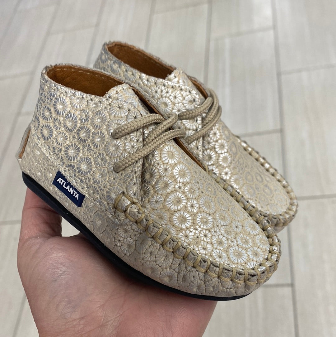 Atlanta Moccasin Sand Sunflower Baby Booties - Soft Leather Infant Shoes for Newborns & Toddlers - Perfect for Outdoor Walks, Photo Shoots & Special Occasions