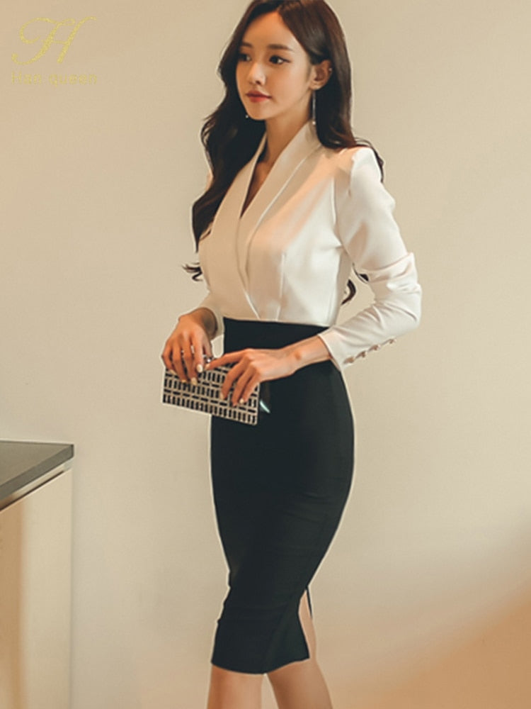 Elegant White Stitching Office Sheath Bodycon Pencil Dress for Women - Perfect for Business Meetings, Cocktail Parties & Formal Events