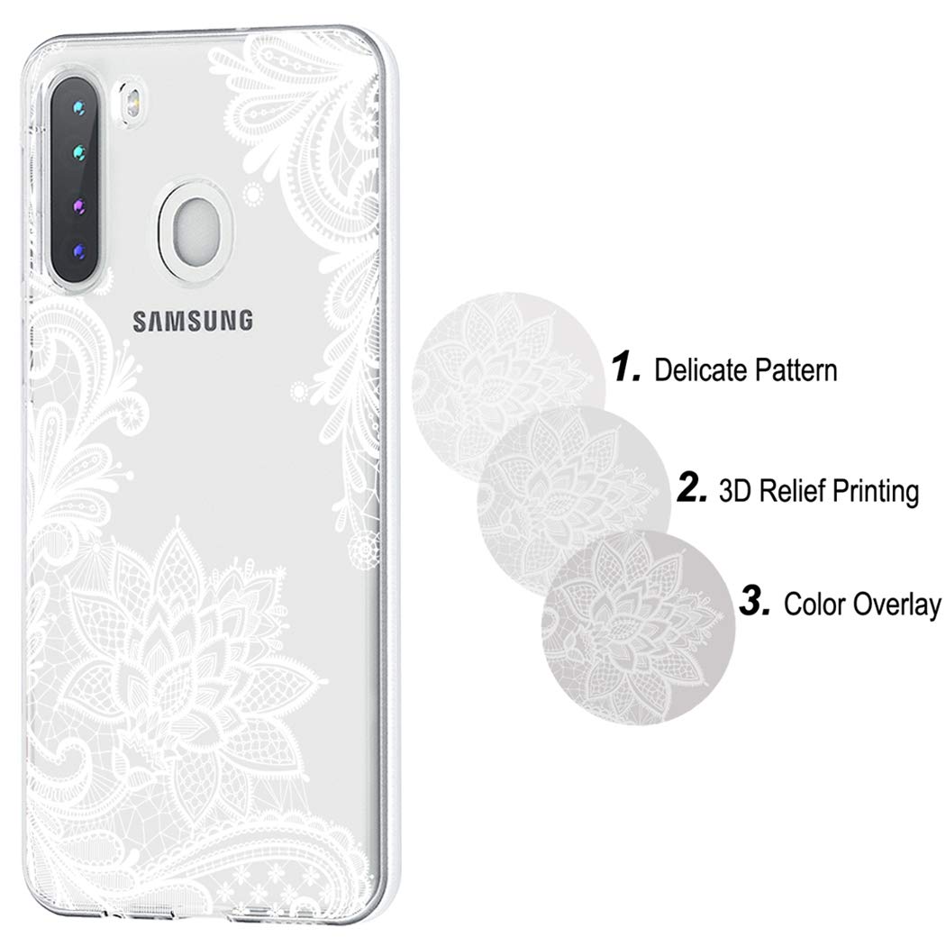 Samsung Galaxy A21 Phone Case - Slim Shockproof Clear Floral TPU Protective Cover for Women (Not Compatible with A21S) | Perfect for Everyday Use, Work & Travel Protection