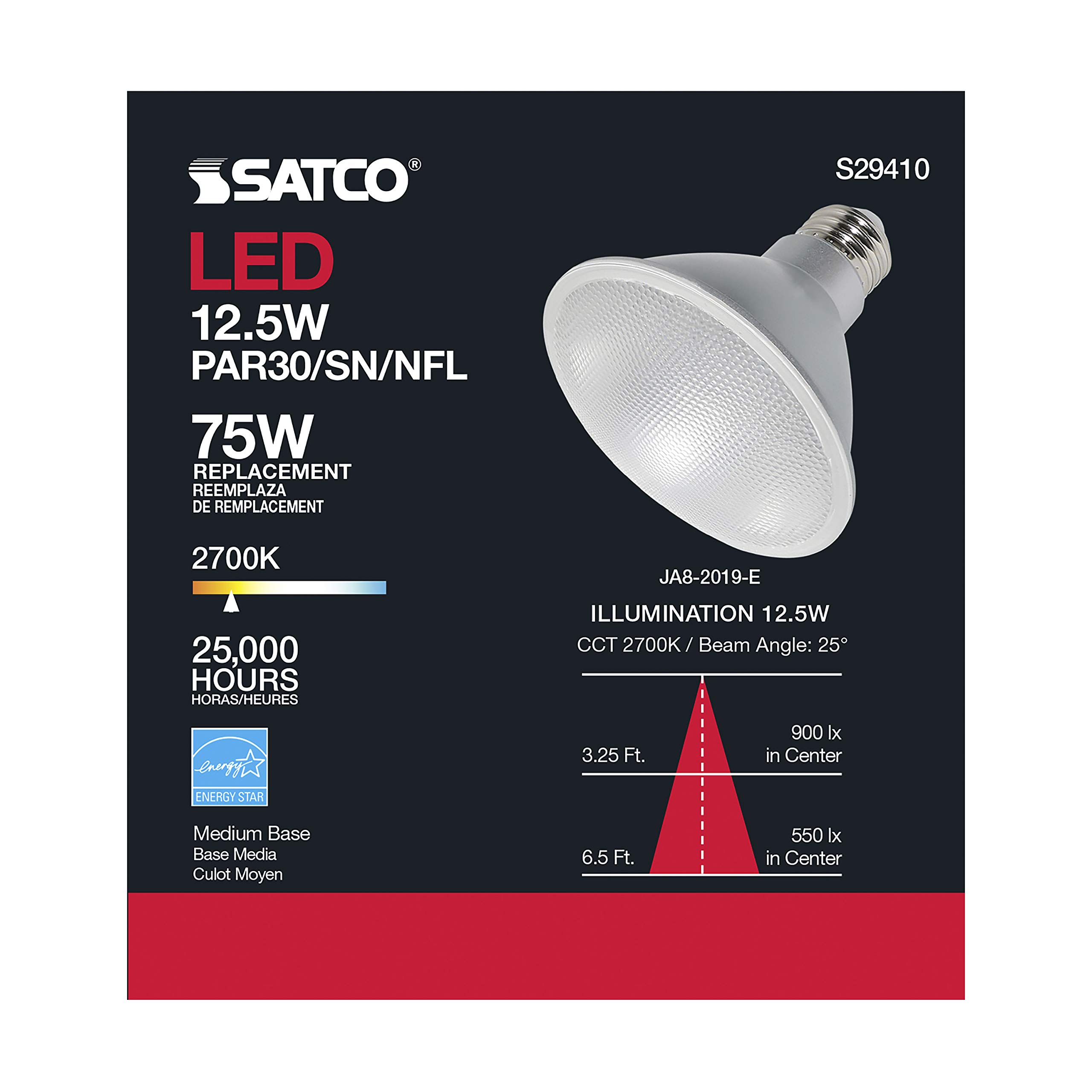 Satco S29410 12.5W PAR30SN LED Light Bulbs - 2700K Warm White (12 Pack) - Energy Efficient Dimmable Flood Lights for Home, Office, and Retail Spaces
