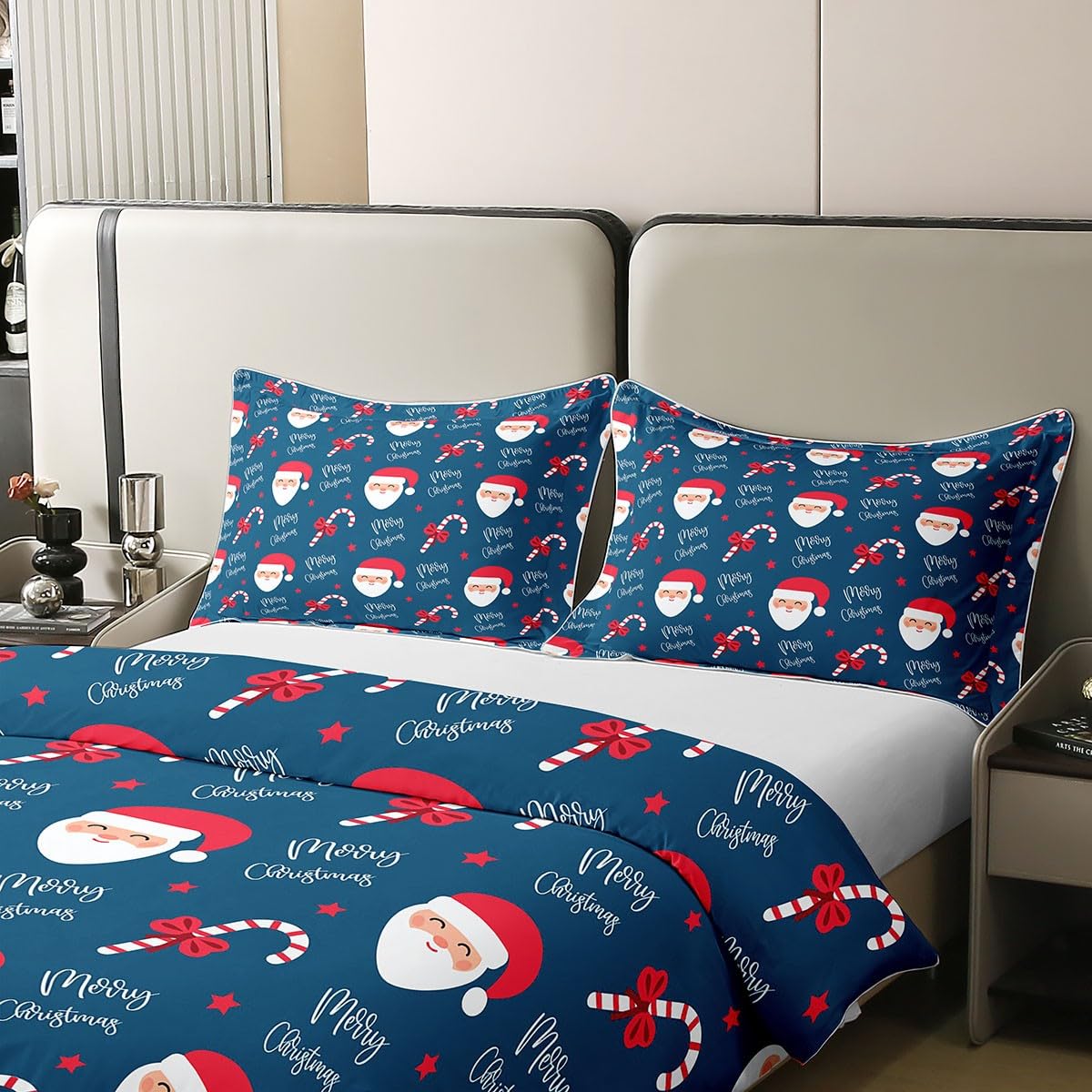 Erosebridal Red Santa Claus Bedding Set - 100% Cotton Christmas Comforter Cover for Kids Twin Bed | Cute Cartoon Kawaii Duvet Cover | Holiday Gift & Xmas Decorations | Perfect for Children's Bedroom & Christmas Party Decor