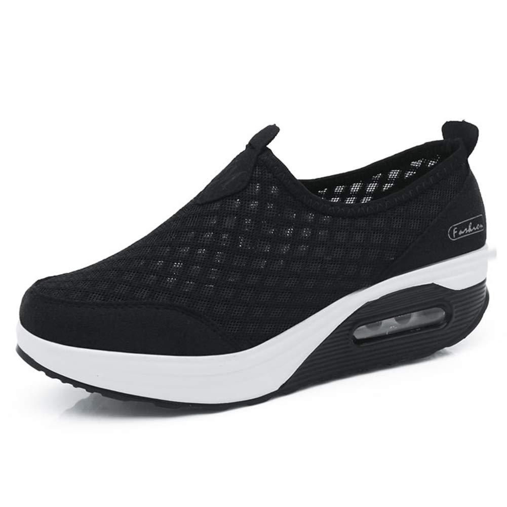 L LOUBIT Women's Slip-On Walking Shoes - Breathable Mesh Athletic Sneakers with Platform Wedge for Tennis, Running & Casual Wear