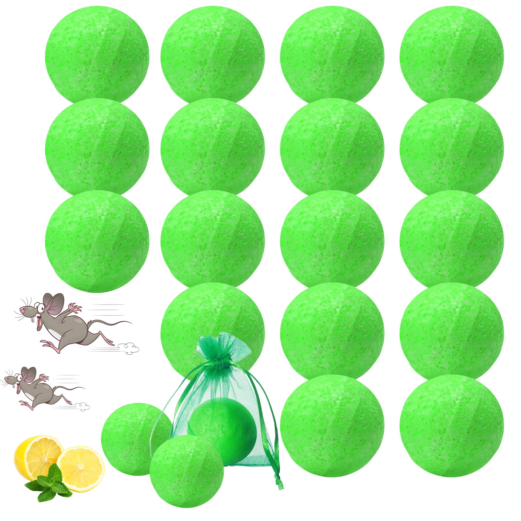Natural Peppermint Oil Mouse Repellent Balls - 20 Pack Pet Safe Rodent Deterrent for Indoor & Outdoor Use - Keep Rats & Mice Away from House, Car Engine, RV, Garage & Chicken Coop - Non-Toxic Pest Control Solution for Home, Vehicles & Storage Areas