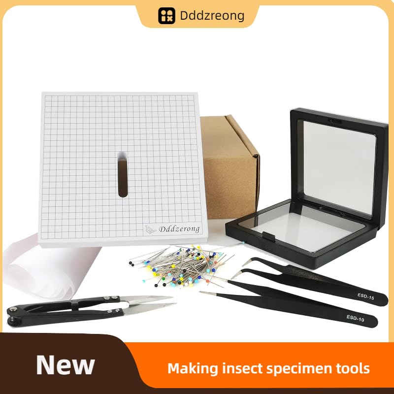Professional Insect Specimen Tools Kit for Butterfly Pinning & Display - Includes EVA Making Table, Insect Pinning Tools & Display Case (13x13cm) - Perfect for Classroom Teaching, Science Labs & Entomology Studies