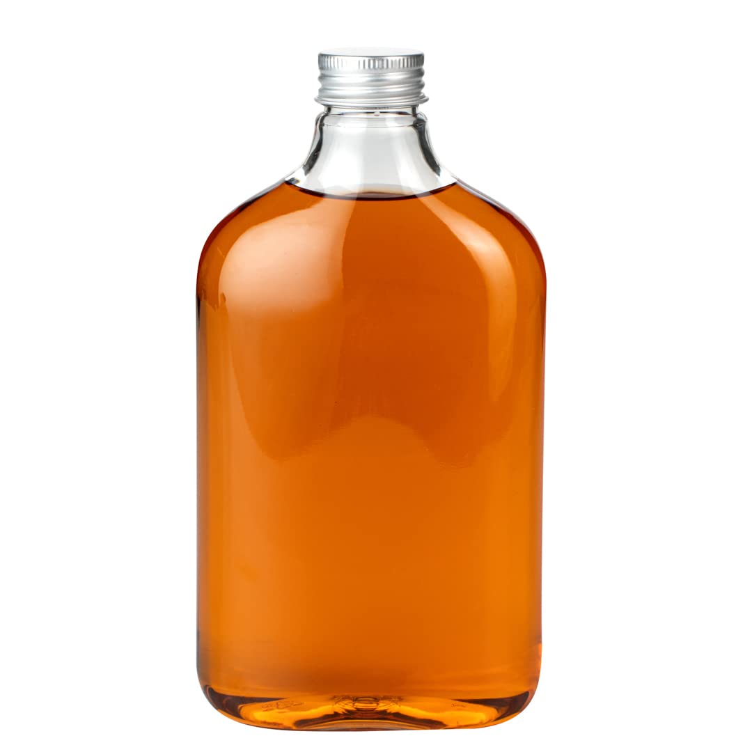 Restaurantware Bottle Tek 16.9oz Empty Plastic Liquor Bottles (100-Pack) - Clear Disposable Flask with Aluminum Lids for Juice, Ginger, Sauces & Party Favors | Perfect for Bars, Catering, Restaurants & Home Mixology