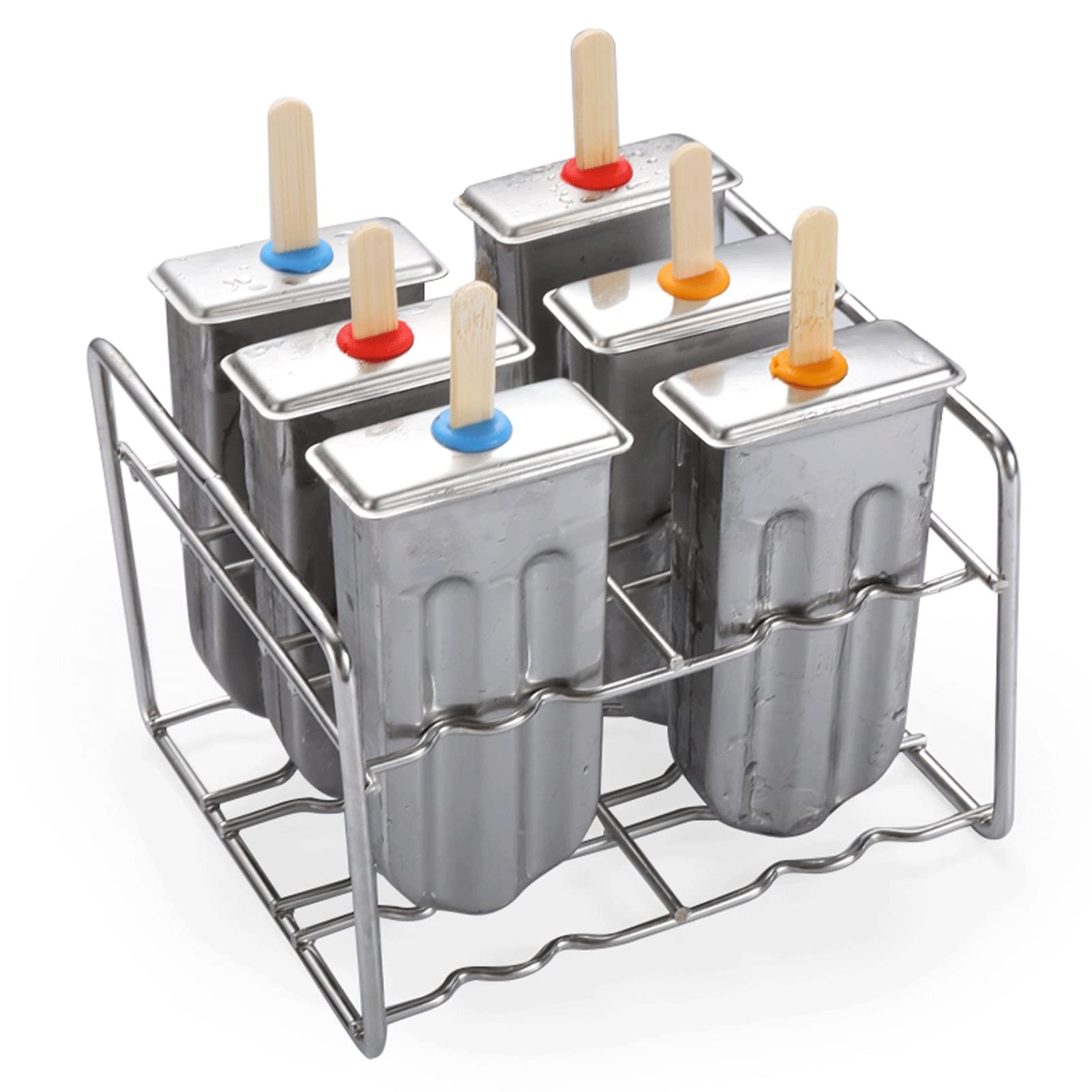 Premium Stainless Steel Popsicle Mold Set with Wooden Sticks - 6-Cavity Ice Pop Maker for Homemade Frozen Treats, Commercial & Household Use - Quick Freeze Ice Cream Mold (Silver) | Perfect for Summer Snacks, Kids Parties & Healthy Desserts