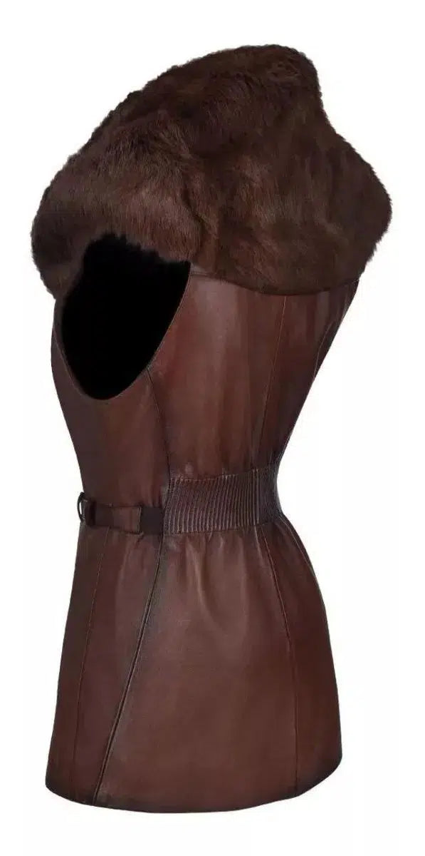 M270COC Women's Western Fashion Rabbit Leather Jacket in Cuadra Brown - Perfect for Cowgirl Style, Rodeo Events & Casual Outfits