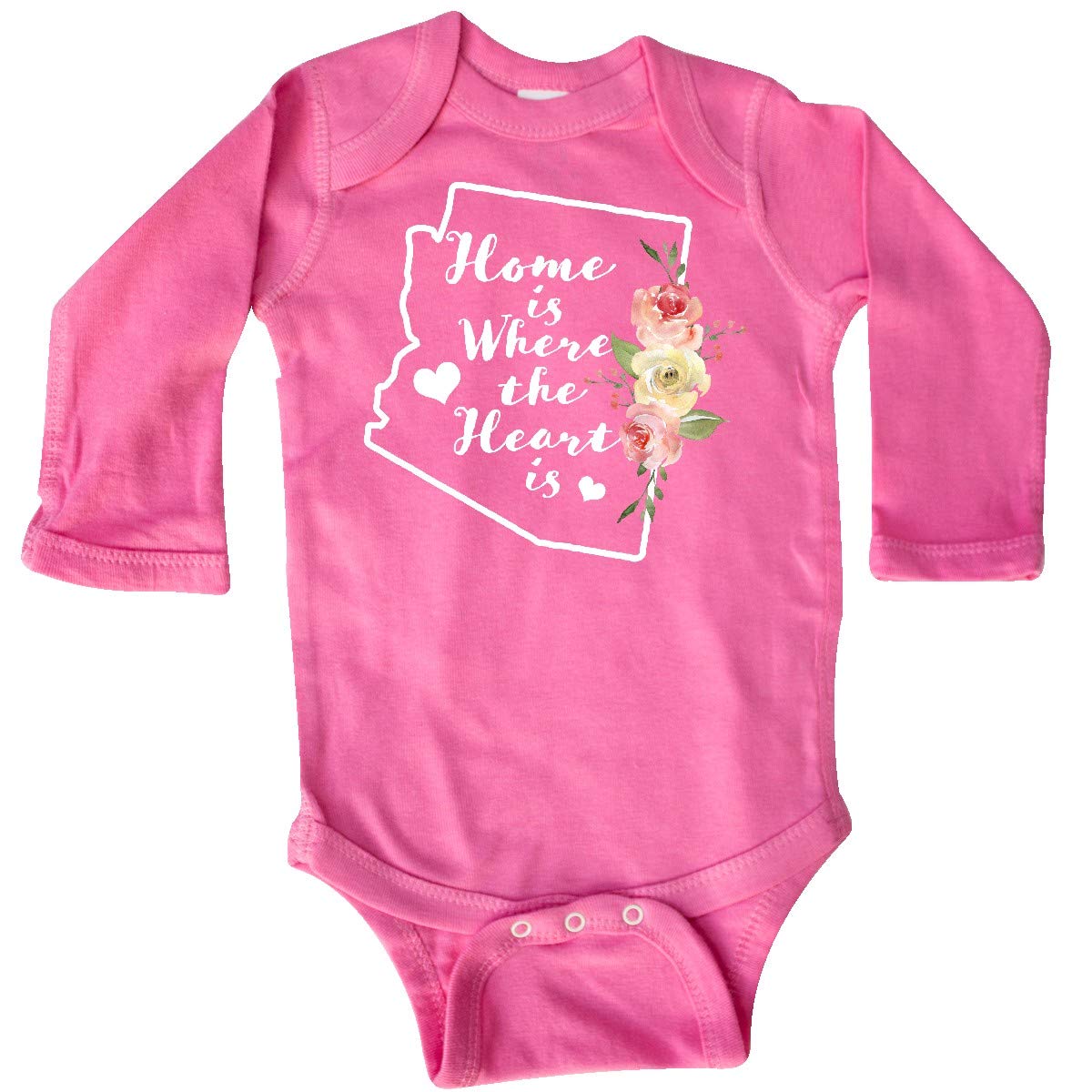 Inktastic Arizona Home is Where The Heart is Watercolor Long Sleeve Baby Bodysuit - Soft Cotton Onesie for Newborns & Infants - Perfect for Family Photos, Holidays & Casual Outings