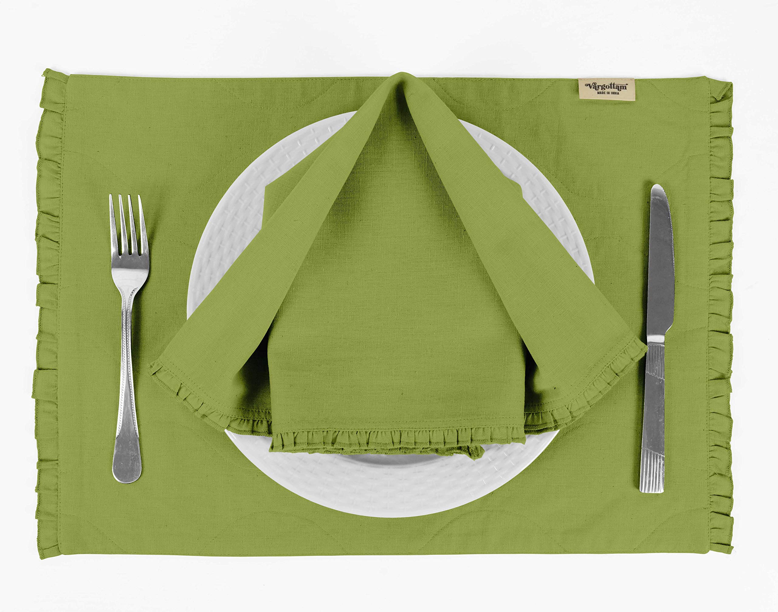 Eco-Friendly Light Green Reversible Frill Table Mats & Napkins Set - 6-Piece Dining Room Decor for Everyday Use & Special Occasions
