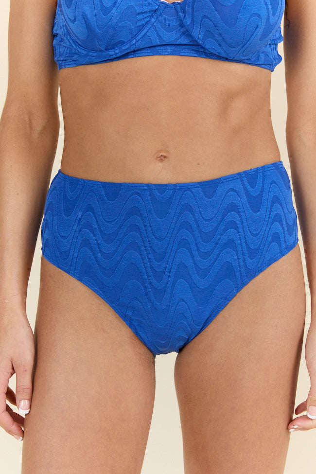 Lake Day Blue Textured Bikini Bottoms - High Waisted Swimwear for Women | Perfect for Beach Vacations, Pool Parties & Summer Getaways