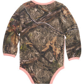 Infant Girls Camo Deer Long Sleeve Bodysuit - Peach Amber | Soft Cotton Baby Onesie for Playdates, Family Photos & Outdoor Adventures