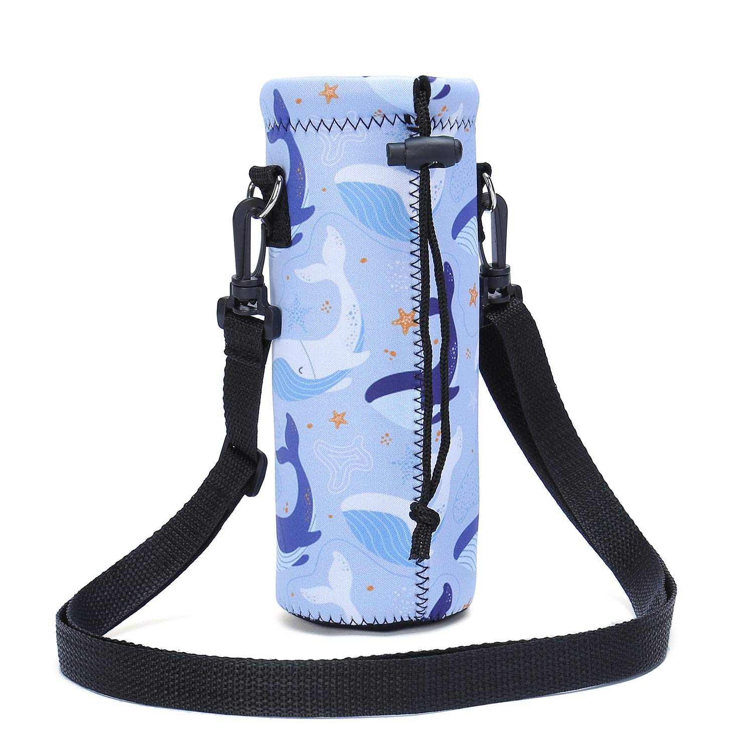 **Amary 1000ML Neoprene Insulated Water Bottle Carrier Bag with Adjustable Shoulder Strap – Fits Stainless Steel, Glass & Plastic Bottles (34OZ) – Perfect for Hiking, Gym & Travel (Whale Design)**