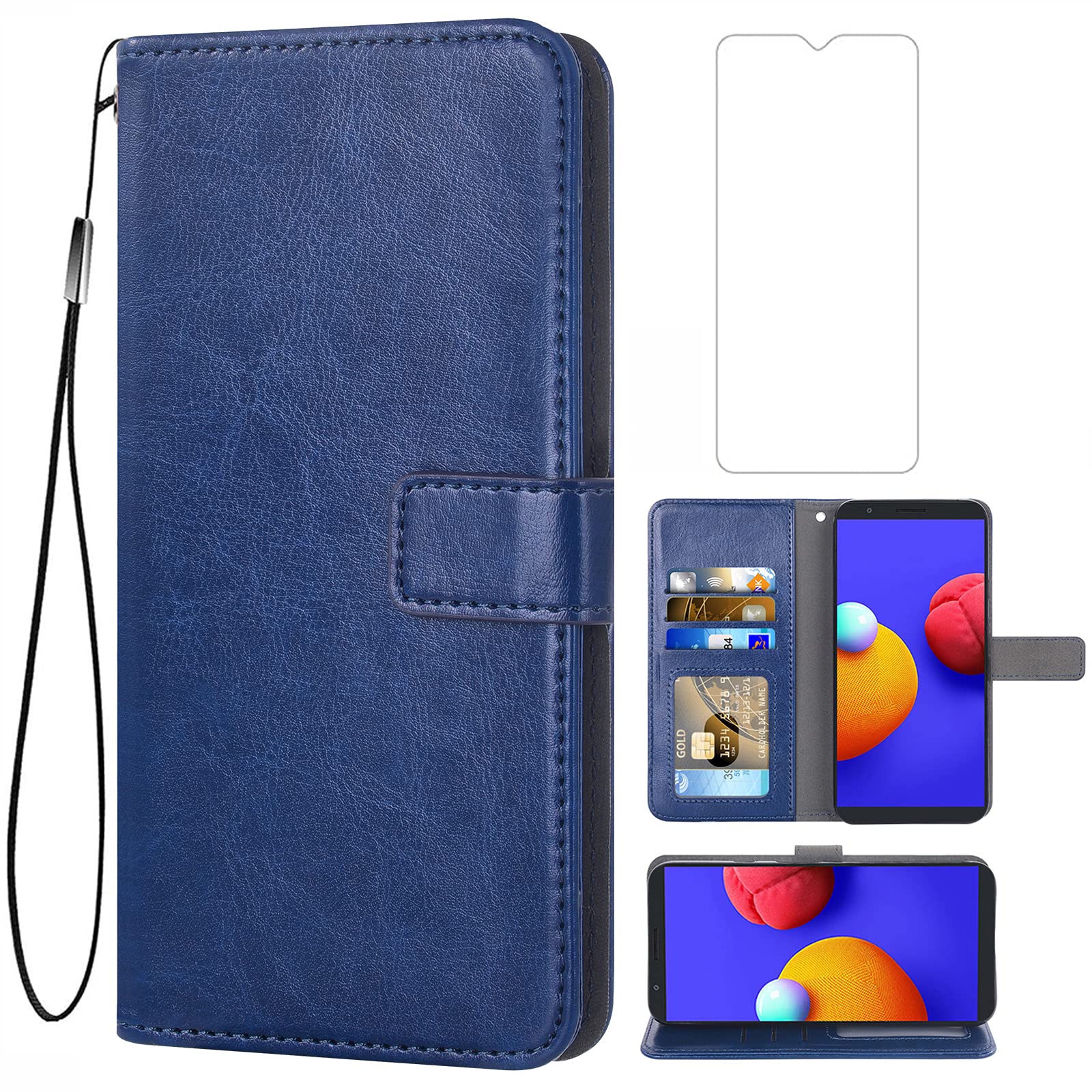 ASUWISH Leather Wallet Case for T-Mobile Revvl 5G/T790W - Flip Stand Card Holder with Tempered Glass Screen Protector | Compatible with TCL Revvl 5G | Stylish Blue Cover for Men & Women | Perfect for Daily Use, Travel & Business Meetings