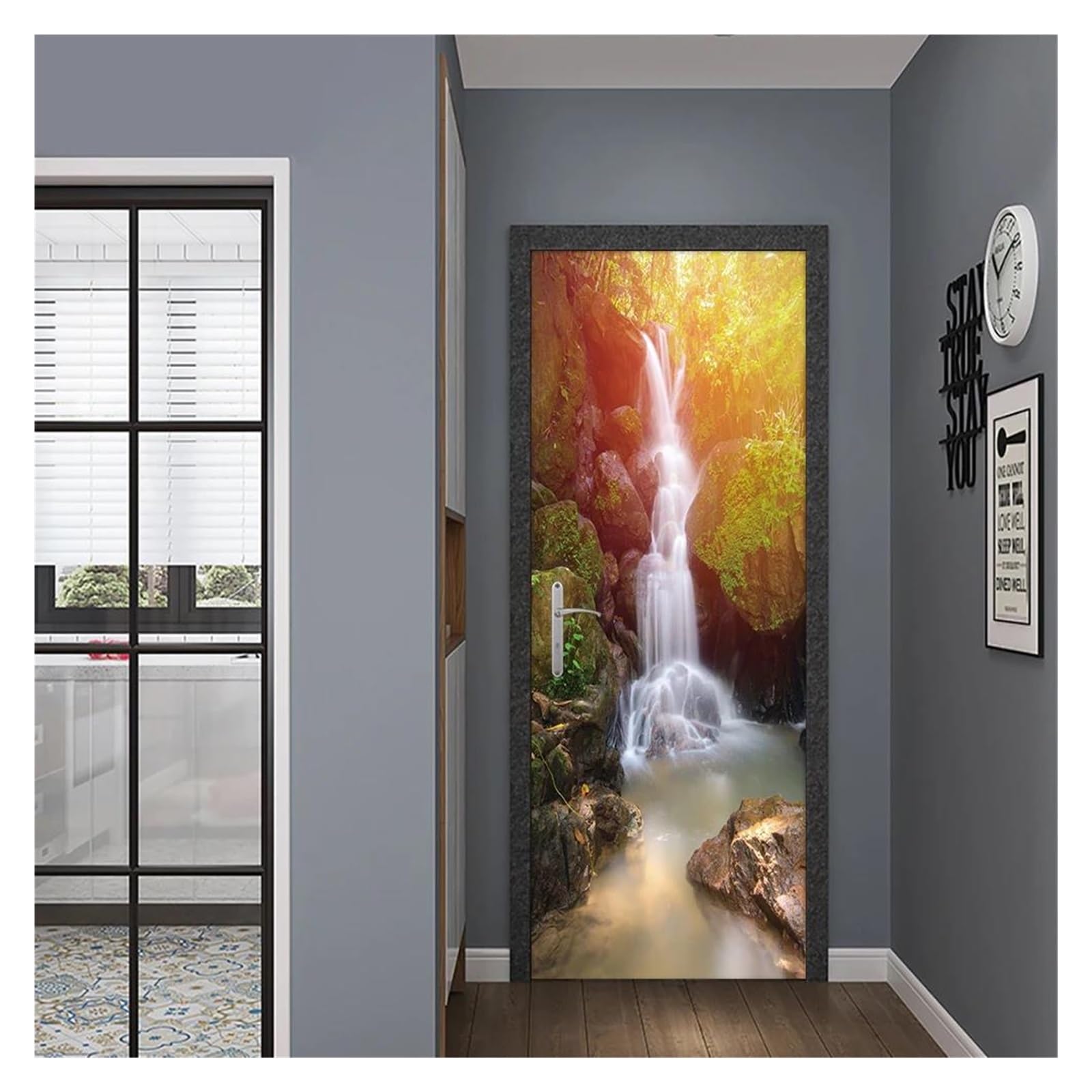 DIY Waterfall Scenery Door Stickers - 77x200cm Removable Wall Decals for Home Decor, Living Room Art Mural, Bedroom & Office Wall Stickers - Perfect for Home Improvement and Interior Design
