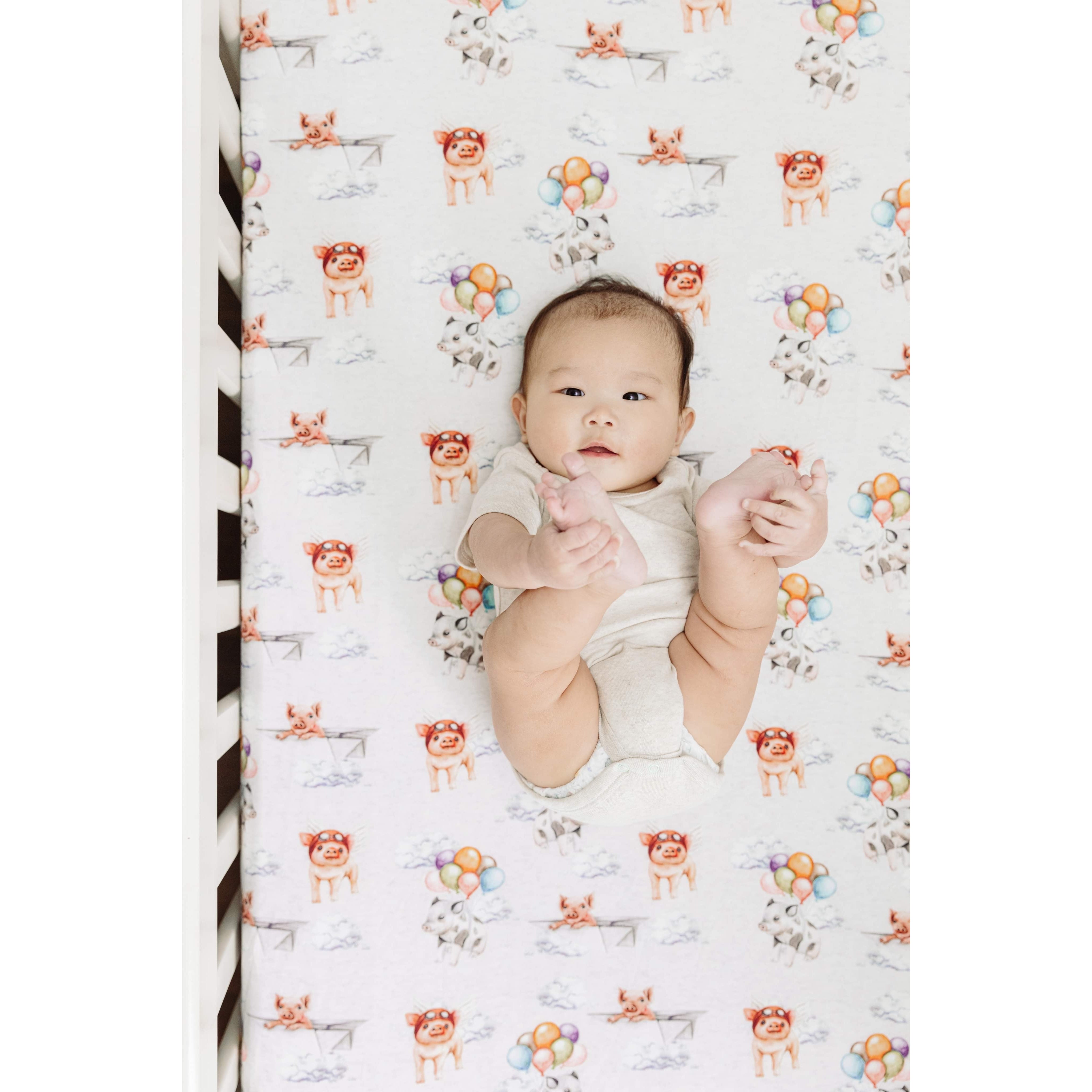 When Pigs Fly Fitted Crib Sheet - Soft Baby Crib Sheets for Nursery, Waterproof & Breathable Cotton Crib Mattress Cover - Perfect for Newborn, Infant & Toddler Bedding (Standard Crib Size)