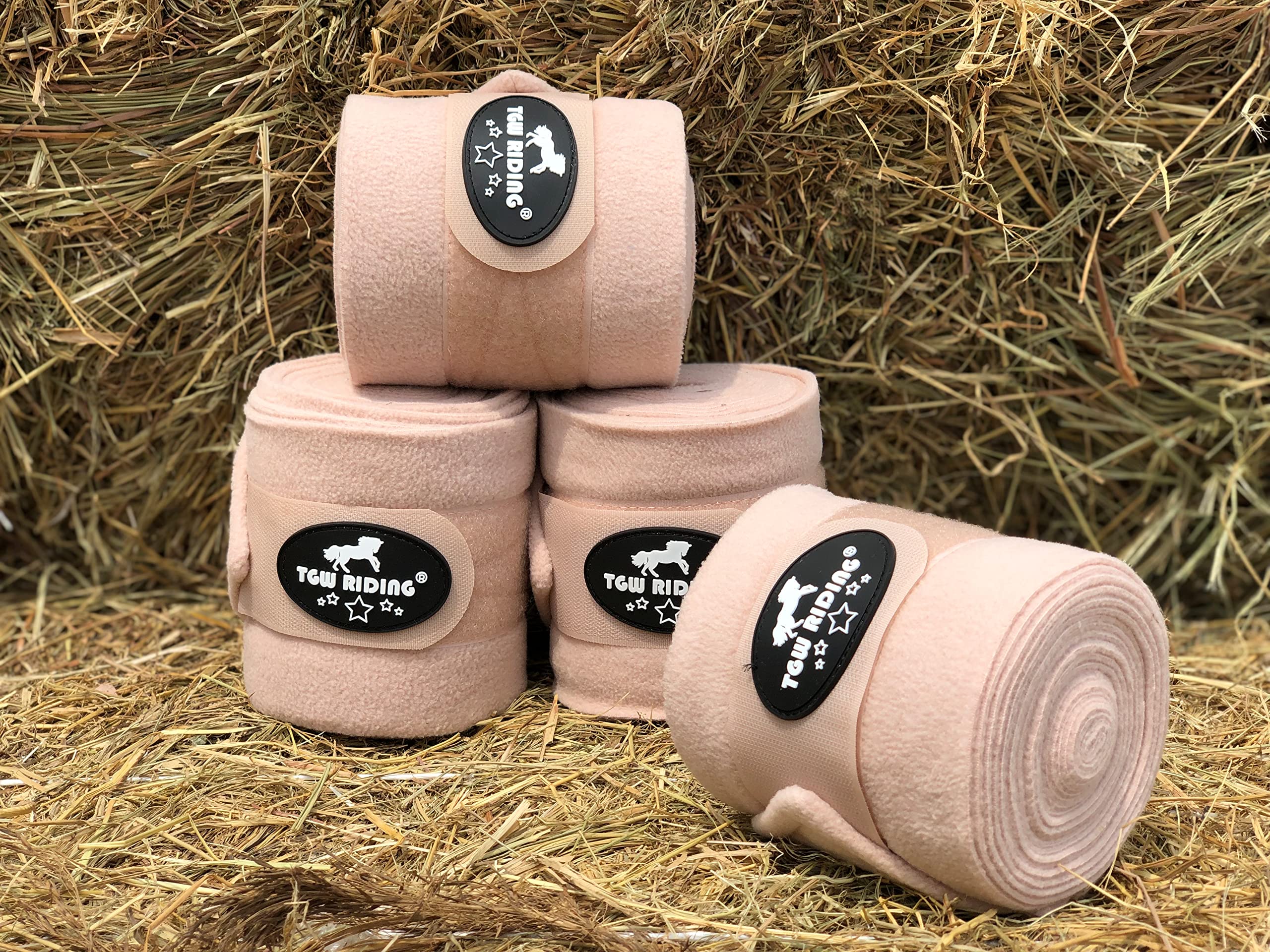 TGW RIDING Polo Leg Wraps for Horses - 4-Pack Fleece Equine Bandages for Protection & Support (Beige) - Perfect for Training, Riding & Show Jumping