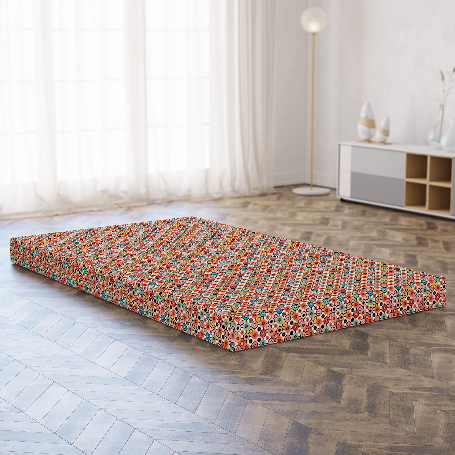 Ambesonne Vintage Foldable Mattress | Retro Bubble Design | 78.7