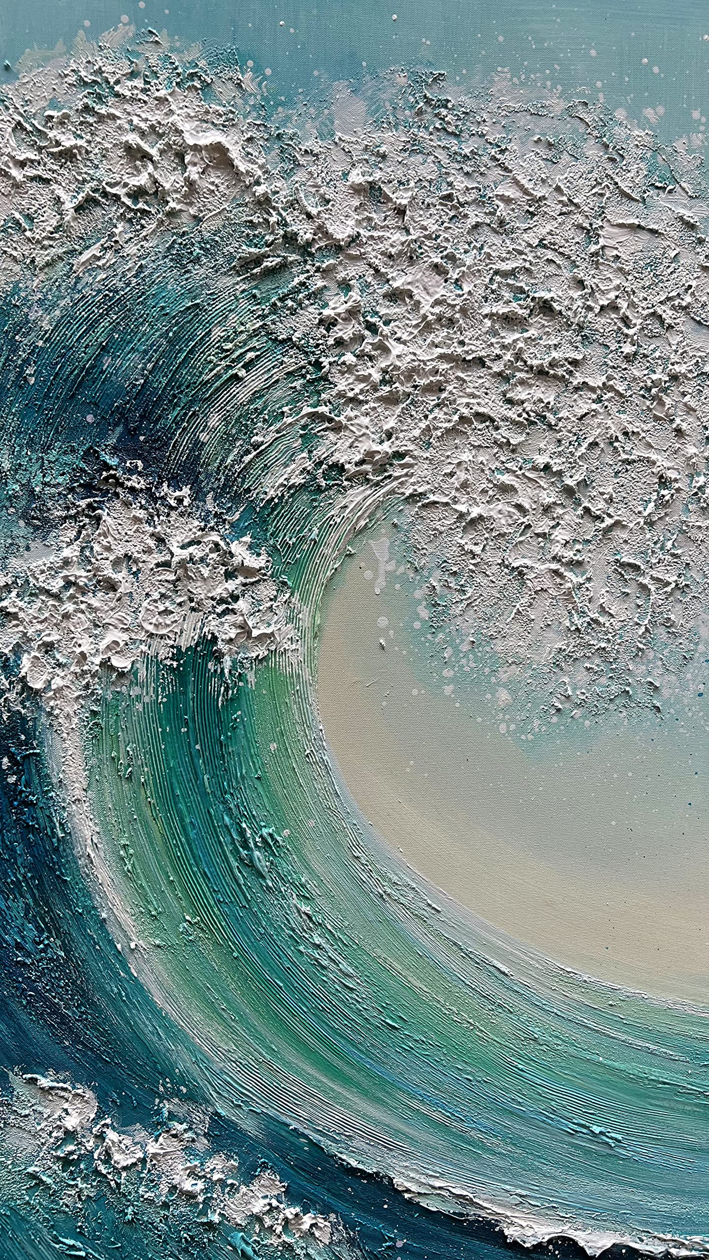 JELRINR Large Ocean Waves Canvas Wall Art - Hand Painted Seascape Acrylic Painting, Modern Abstract Texture for Living Room & Bedroom Decor (24x48 Inches) | Perfect Coastal Theme Home Decoration & Office Wall Decor