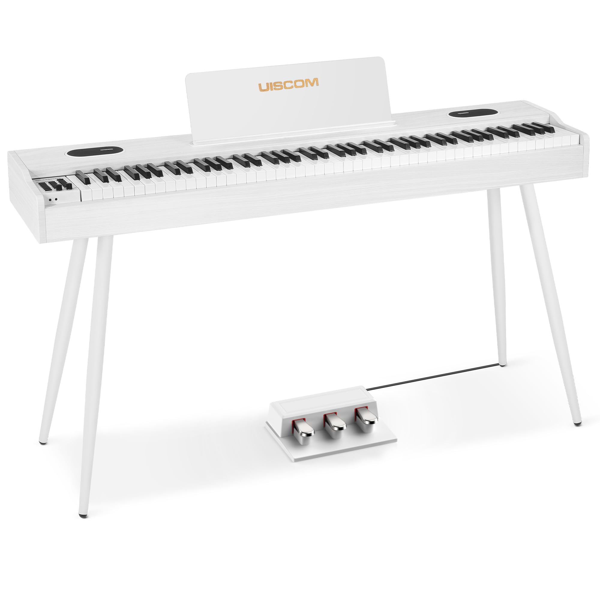 88-Key Weighted Digital Piano Keyboard for Beginners - Full-Size Electric Piano with Music Stand, Triple Pedal, Power Adapter & USB-MIDI - Wood Grain White Finish - Perfect for Home Practice, Music Lessons & Studio Recording