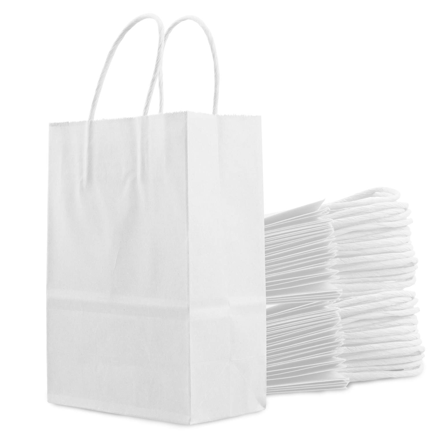 Coobbar 100-Pack White Kraft Paper Gift Bags with Handles 5.25