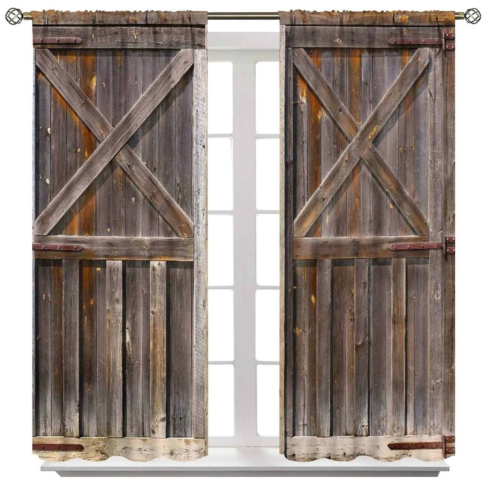 Rustic Wooden Barn Door Curtains 42x63in for Boys Room & Living Room Decor