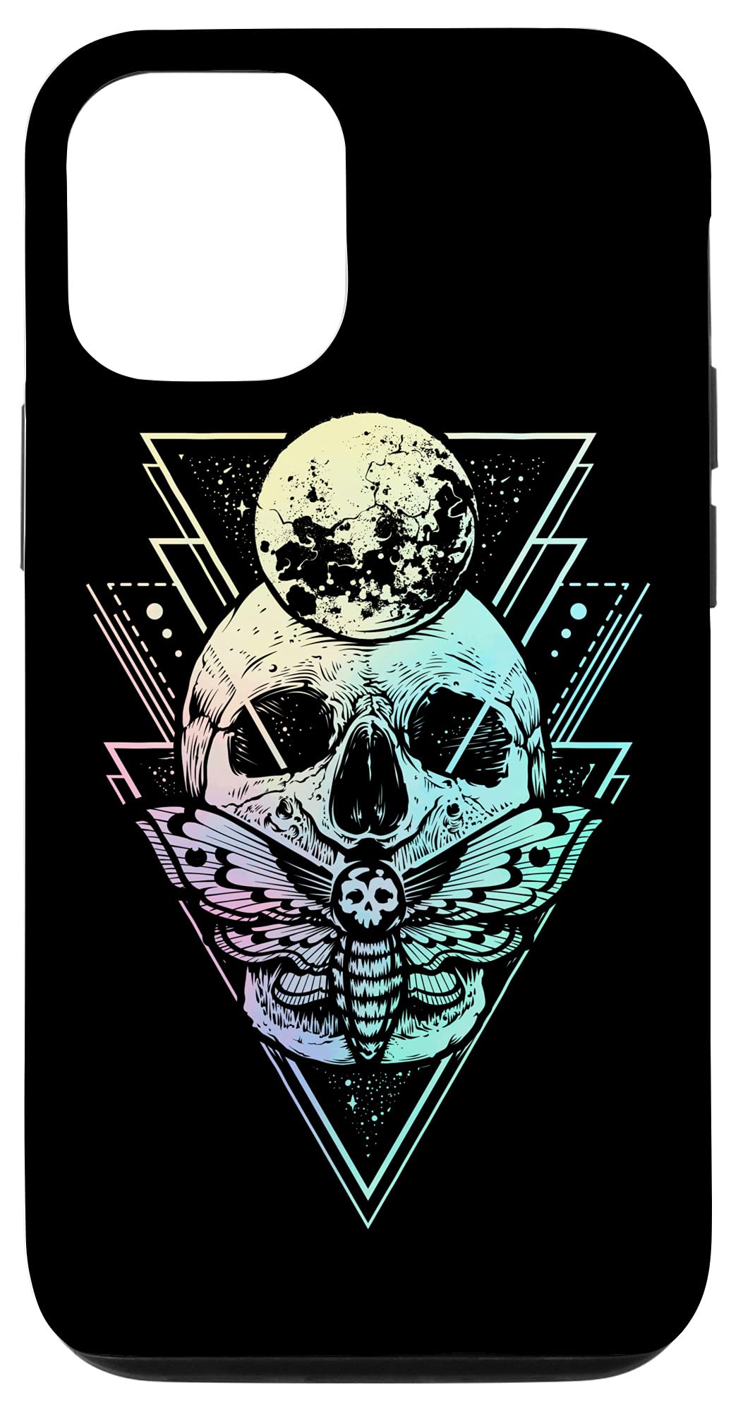 iPhone 12/12 Pro Gothic Moon Skull Phone Case - Pastel Goth & Wicca Inspired Design with Crescent Moon & Lunar Moth - Perfect for Alternative Fashion & Witchy Aesthetics