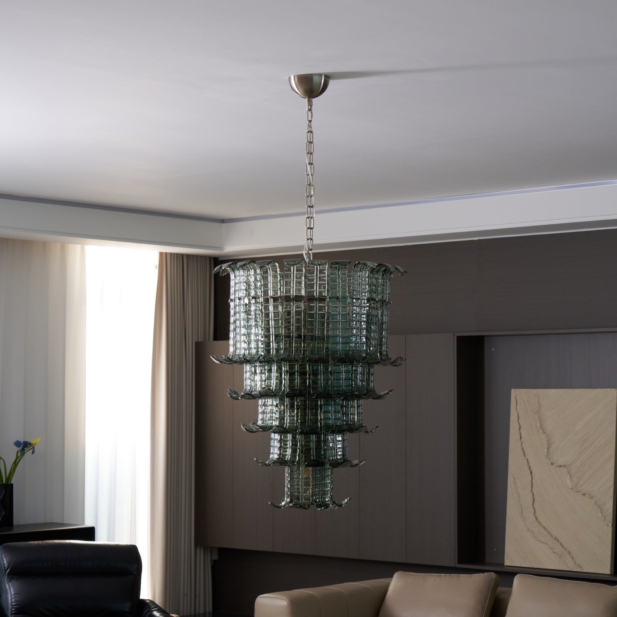 Elegant Cascade Murano Glass Chandelier - Handcrafted Italian Lighting Fixture for Dining Room, Living Room & Bedroom Decor