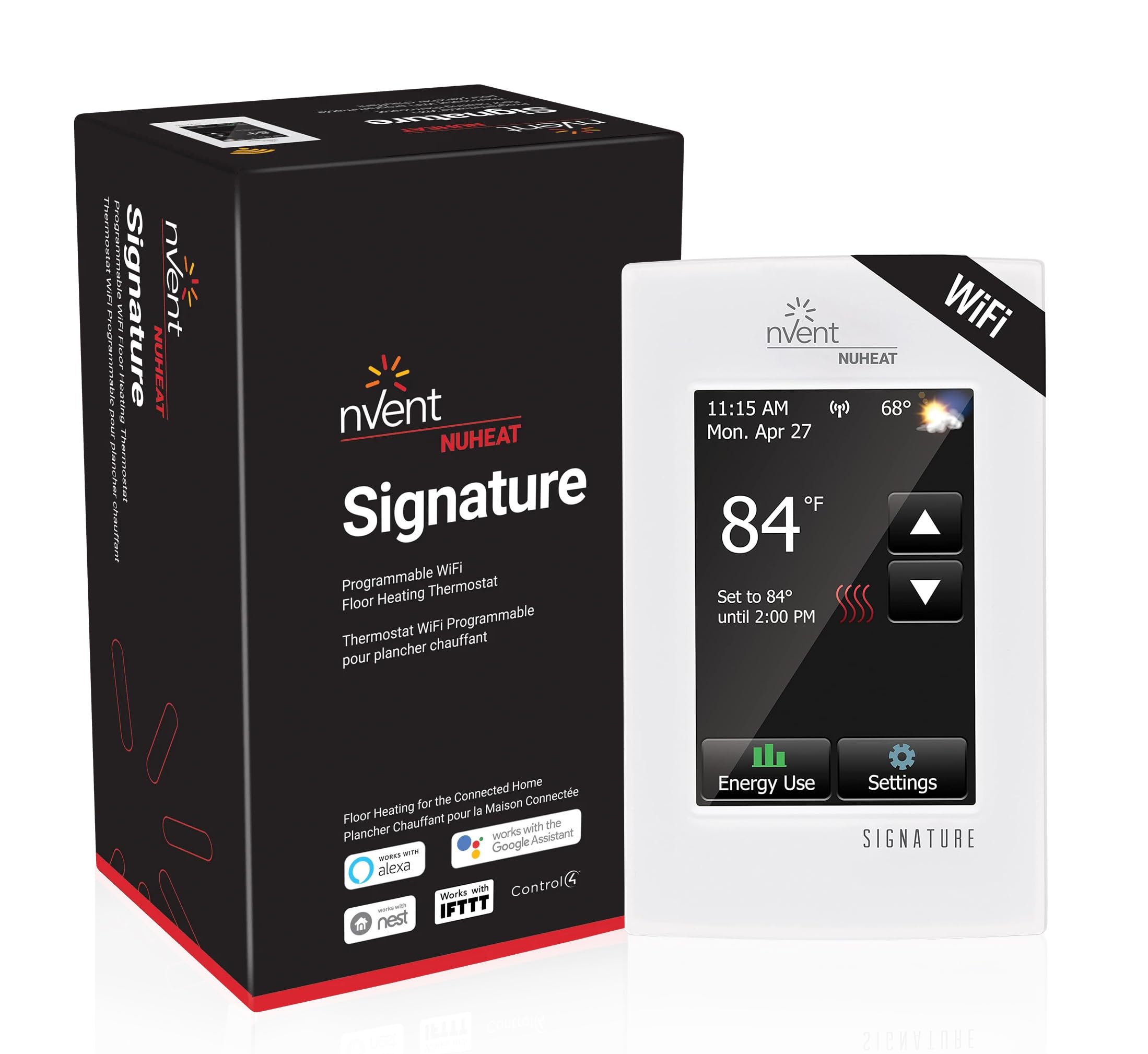 Nuheat nVent AC0055 WiFi Programmable Thermostat for Radiant Floor Heating - 120V/240V Compatible with Built-in GFCI & OJ Electronics Temperature Sensor | Smart Home, Bathroom, Kitchen & Basement Heating Control