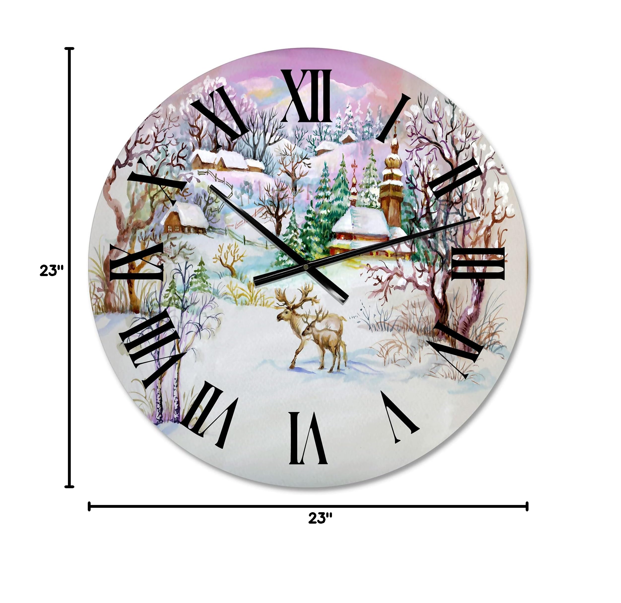 Winter Village Life Landscape Wall Clock - Large Traditional Wall Clock for Living Room, Bedroom & Office Decor - Perfect for Home, Farmhouse & Rustic Interior Design