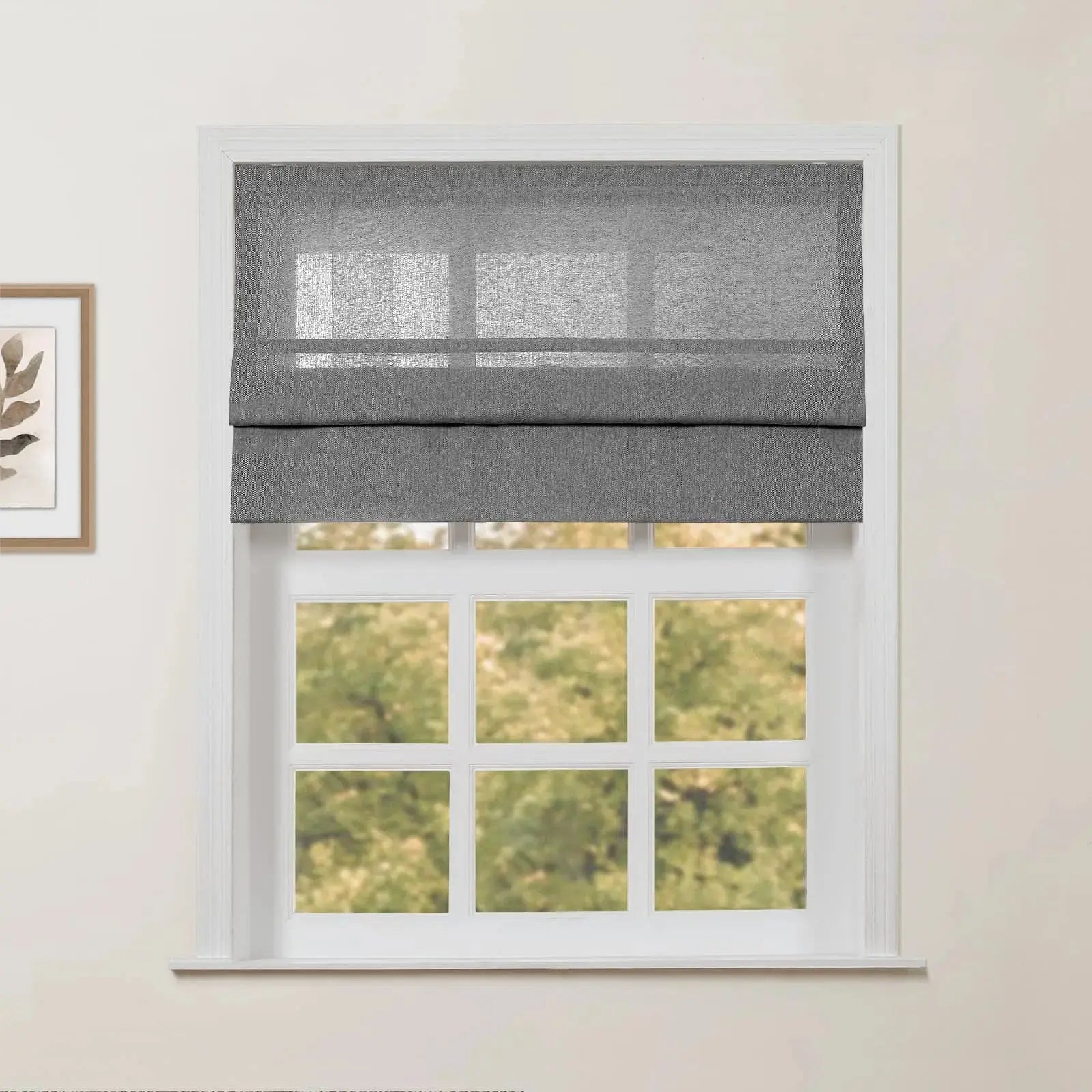 Ron Linen Cotton Herringbone Roman Shade - Cordless Window Treatment for Living Room, Bedroom & Office (Blackout/Sheer Options)