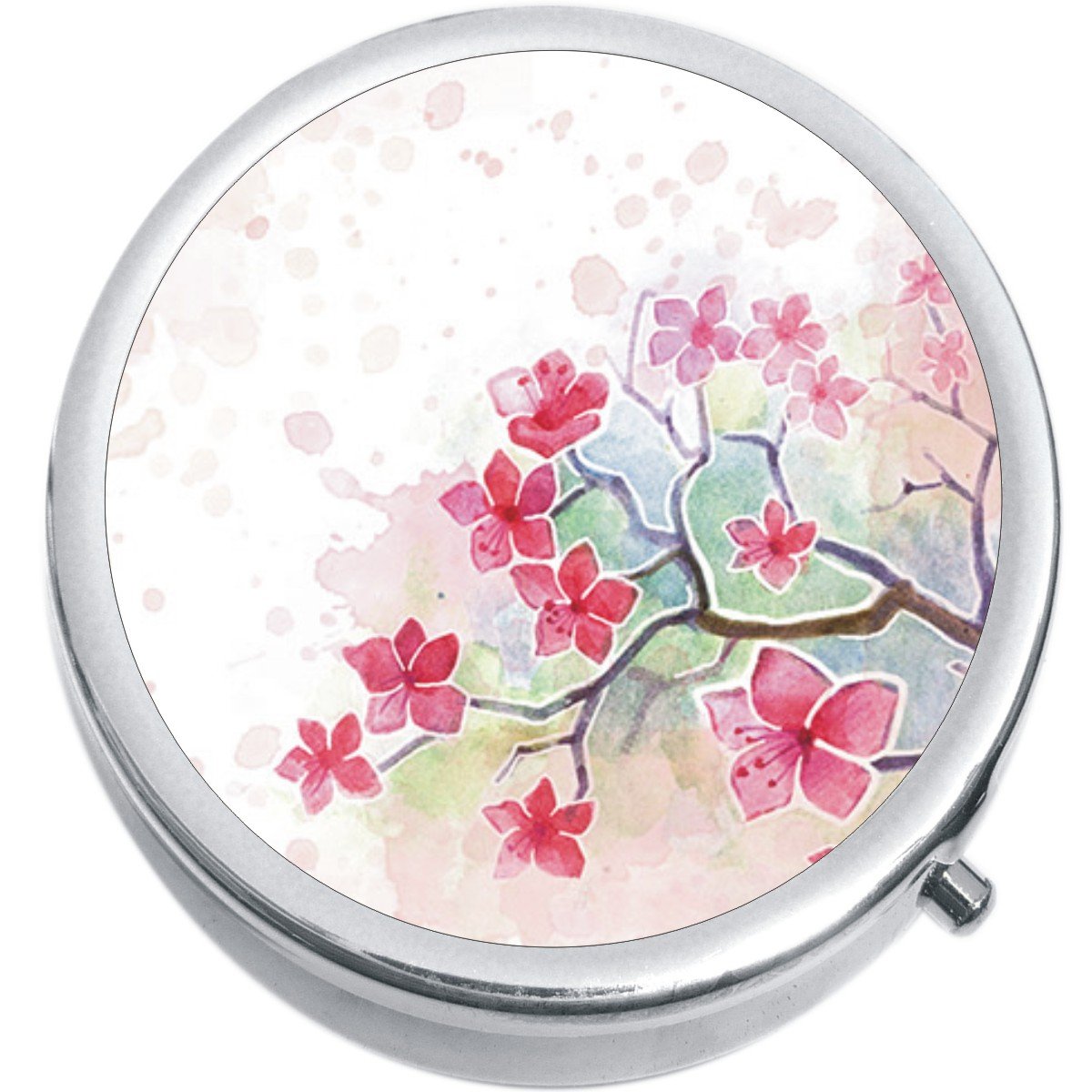 Cherry Blossom Watercolor Pill Organizer - Portable Weekly Medicine Case for Travel, Home & Office Use - Perfect for Vitamins, Supplements and Daily Medications