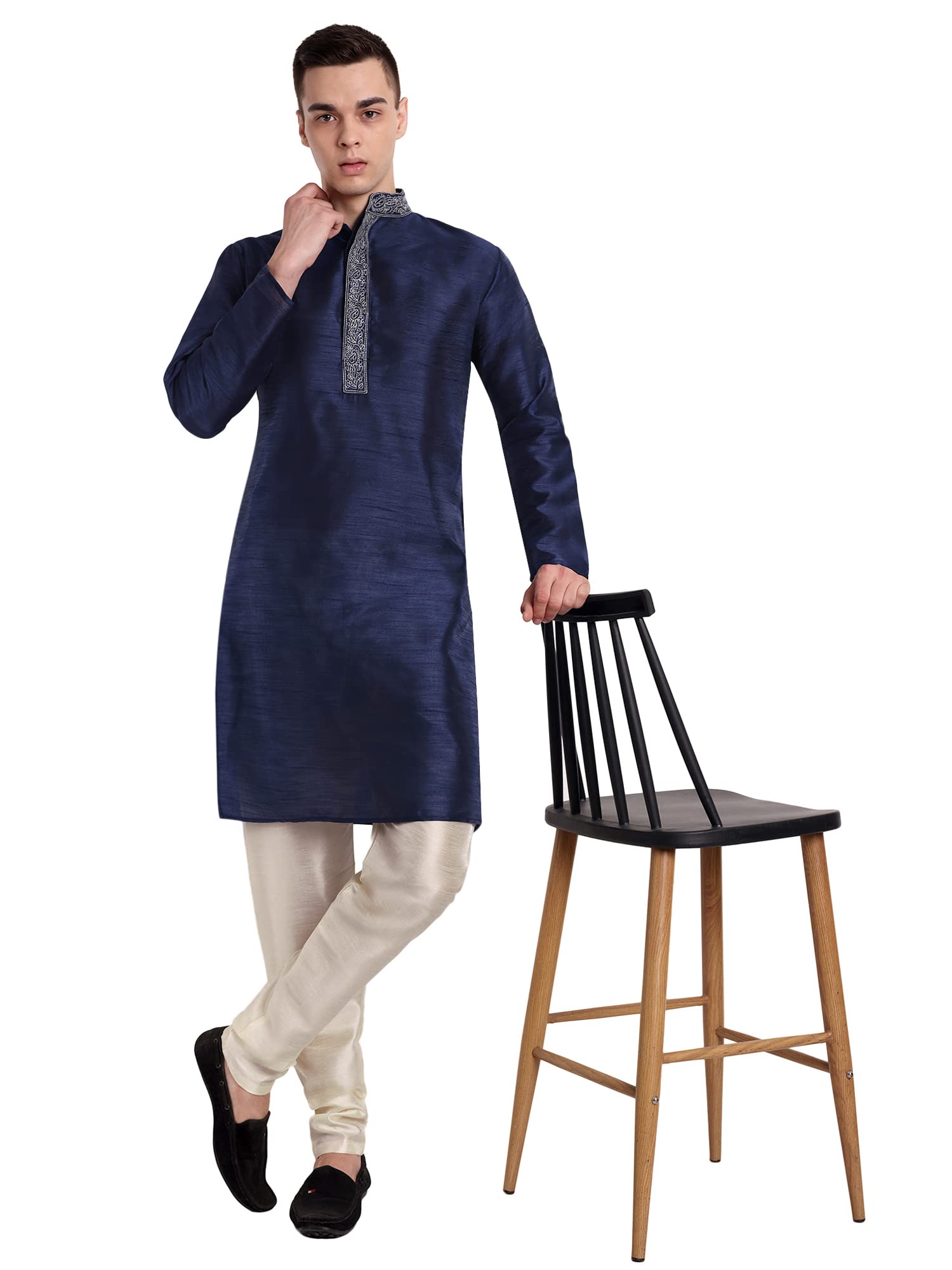 SKAVIJ Men's Tunic Art Silk Kurta Pajama Set - Elegant Indian Wedding Outfit & Party Wear for Festivals, Diwali, Eid & Special Occasions
