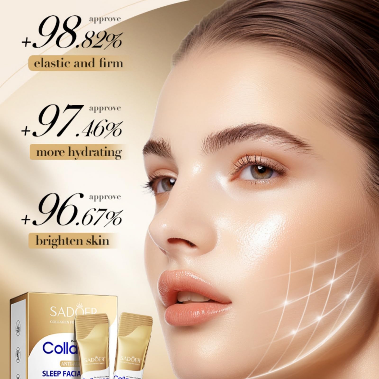 Premium Collagen Anti-Aging Sleep Facial Mask - 10X Collagen Boost (0.13 fl oz x 20 Sheets) | Overnight Hydration & Wrinkle Reduction for Glowing Skin | Perfect for Nighttime Skincare Routine & Self-Care