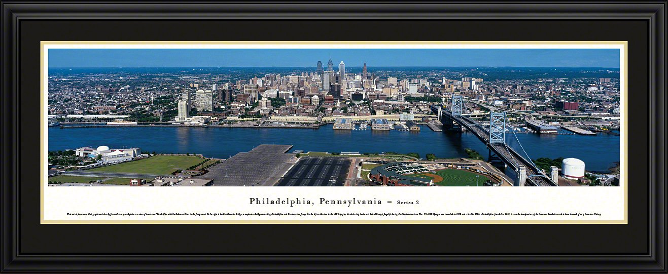 Philadelphia Pennsylvania Downtown Skyline Panoramic Poster - Premium Deluxe Framed Wall Art with Double Mat - Perfect for Home, Office & Gift Decor