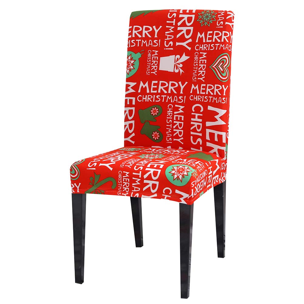 Vktech Christmas Print Removable Stretch Chair Covers - Holiday Banquet Seat Slipcovers for Dining Room, Party & Hotel Decor (Letters) - Perfect for Christmas Dinner, Family Gatherings & Festive Home Decoration