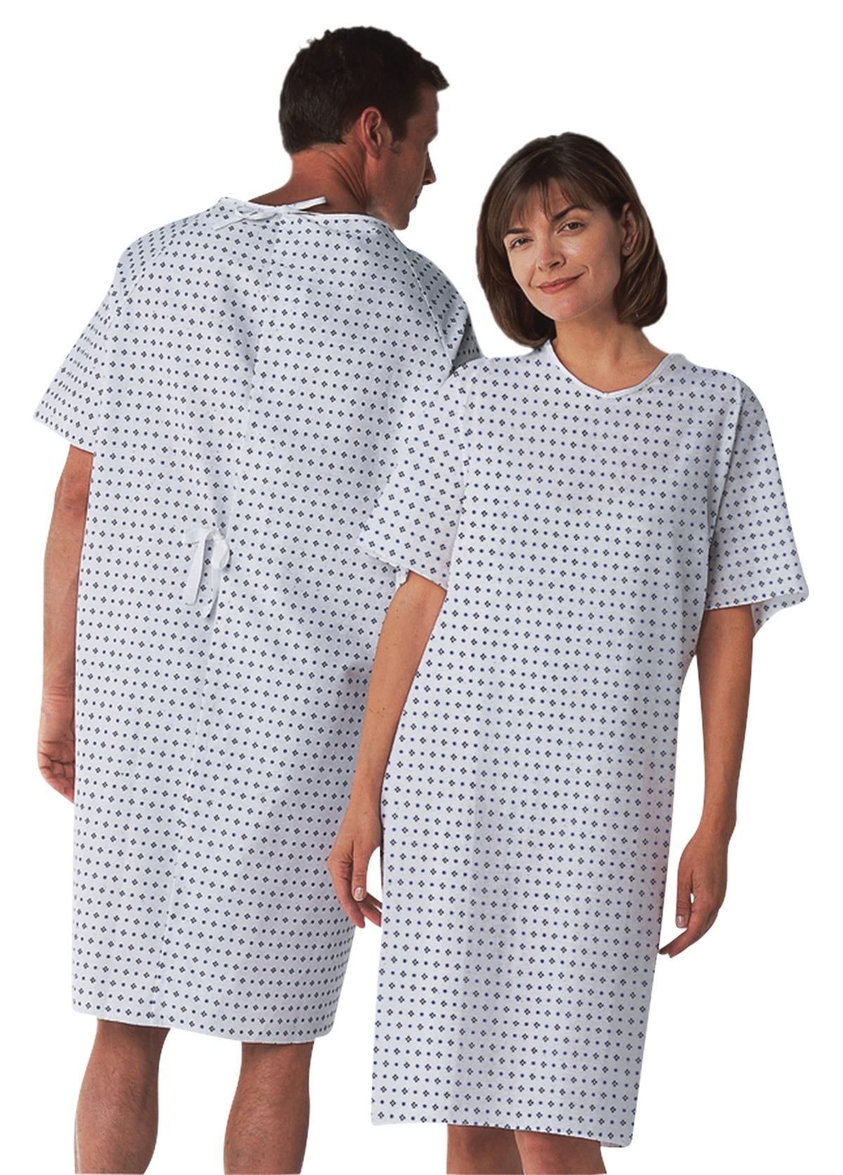 Traditional Patient Gown with Straight Back & Ties - One Size Fits Most Adults - Comfortable Medical Exam Gown for Hospitals, Clinics and Home Care Use