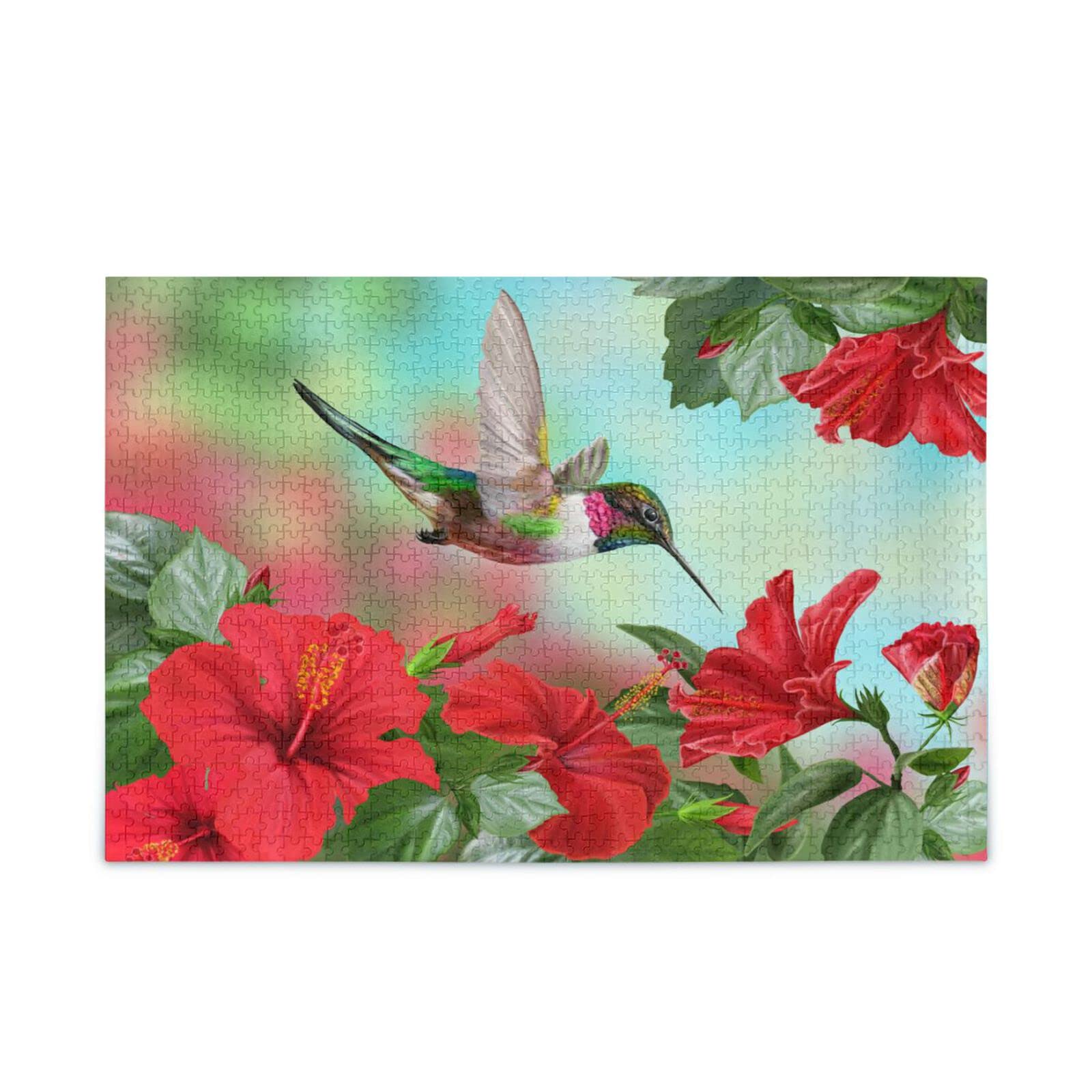 1000 Piece Hibiscus Hummingbird Jigsaw Puzzle for Adults & Kids - Challenging Fun Educational Puzzle Game - Perfect for Family Game Night, Birthday Gifts & Home Decor