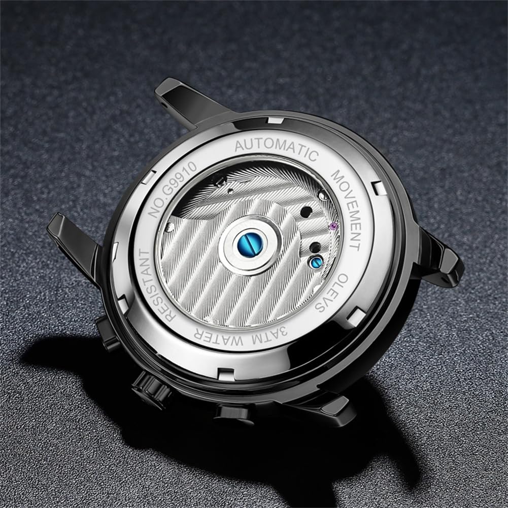 OLEVS Men's Automatic Mechanical Tourbillon Watch - Self Winding Luxury Stainless Steel Waterproof Wristwatch with Luminous Hands & Date Display | Perfect for Business, Formal Events & Everyday Wear