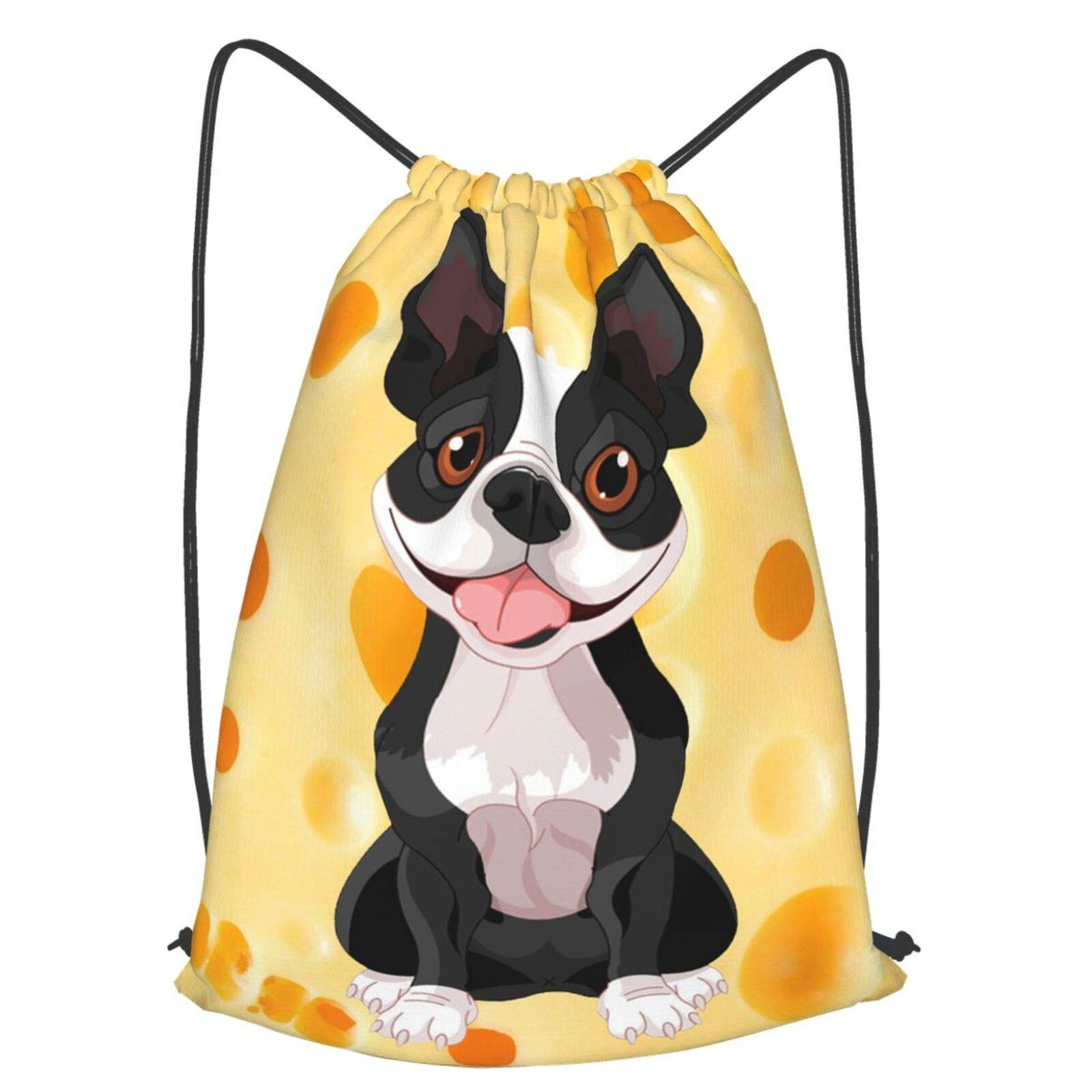 Waterproof Drawstring Backpack for Men & Women - Lightweight Boston Dog Cheese Design Gym, Beach, Swim & Sports Sackpack - Bulk Storage for Workout, Travel & Outdoor Activities