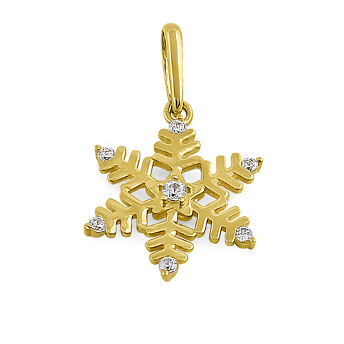 14K Yellow Gold Snowflake CZ Pendant Necklace - Elegant Cubic Zirconia Christmas Jewelry Gift for Women - Perfect for Holiday Parties, Weddings & Special Occasions