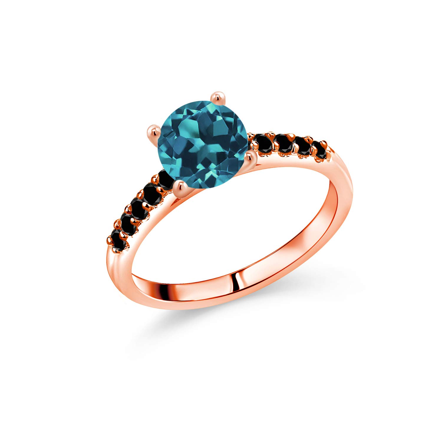 2.03 Ct London Blue Topaz & Black Diamond 10K Rose Gold Ring for Women - Elegant Wedding, Engagement & Anniversary Jewelry Gift