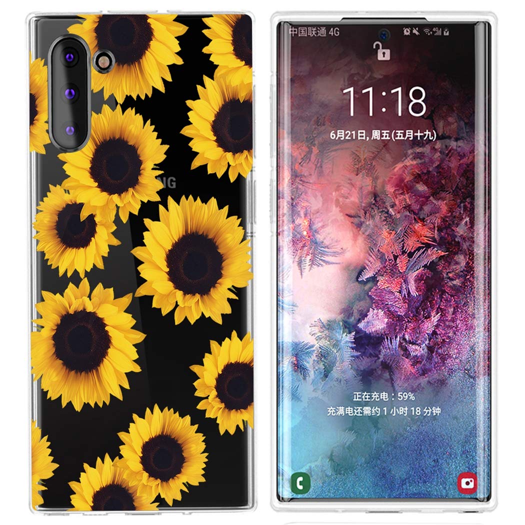 **Samsung Galaxy Note 10 5G Case - Clear Flexible TPU Bumper Cover with Sunflower Design | Cute & Protective Soft Silicone Phone Case for Everyday Use**