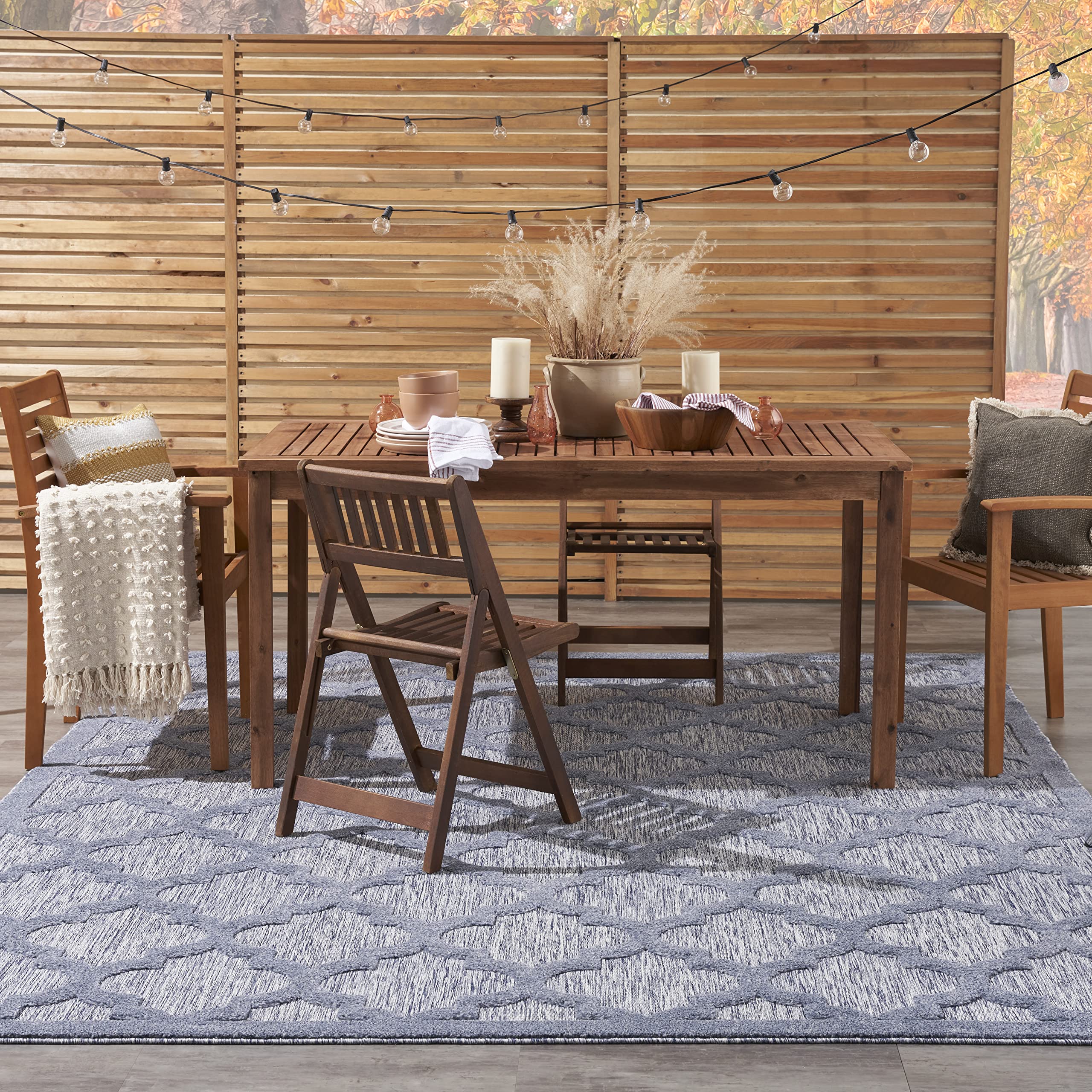 Nourison Easy Care Moroccan Denim Blue 7' x 10' Area Rug - Trellis Pattern, Stain Resistant & Non-Shedding for Easy Cleaning | Perfect for Bedroom, Living Room, Dining Room, Backyard, Deck & Patio Decor (7x10)