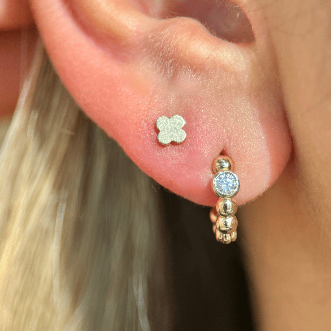 14K Solid Yellow Gold Clover Flat Back Stud Earrings - Perfect for Everyday Wear, Gifts & Special Occasions