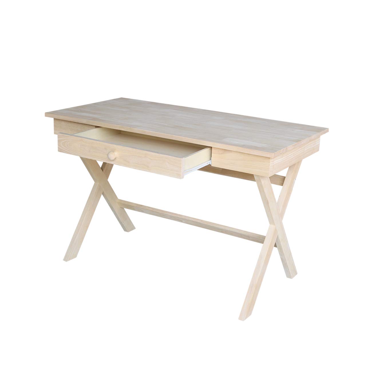 International Concepts Cross Leg Desk, Unfinished Wood - Compact Home Office Desk for Small Spaces, Study & Workstation