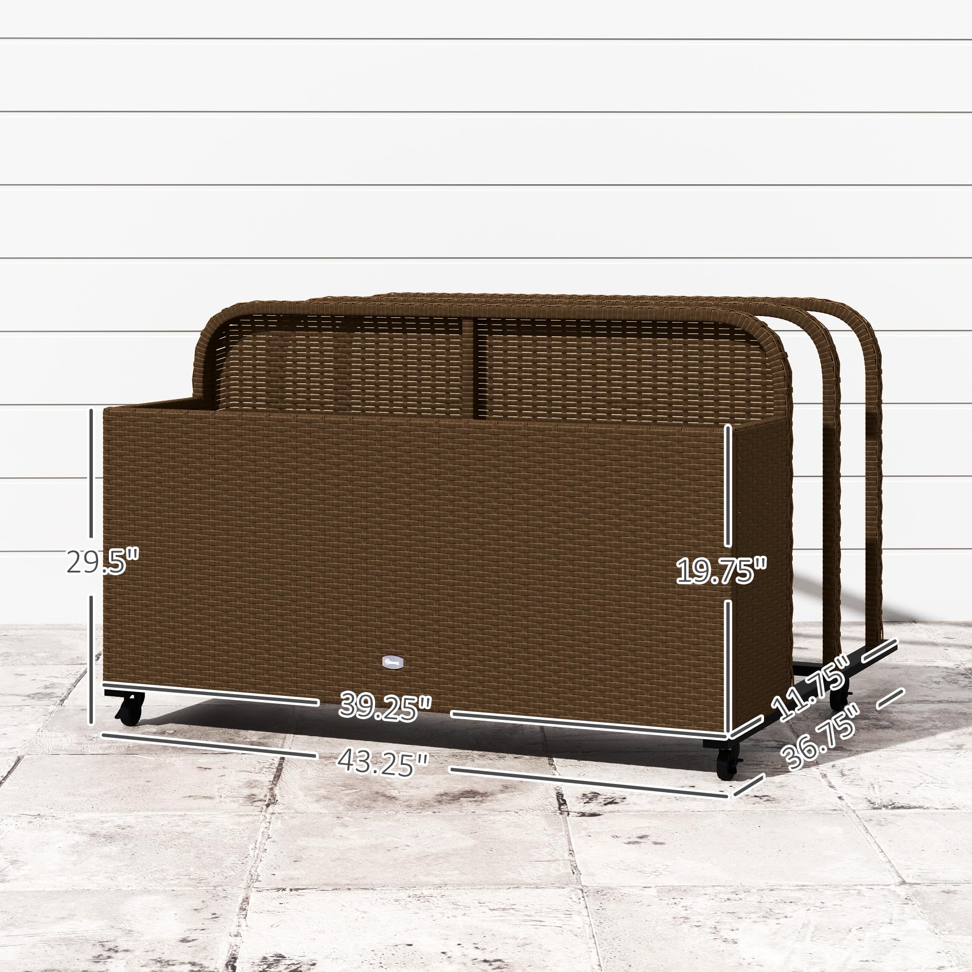 Outsunny Brown PE Rattan Pool Float Storage Basket with Wheels - Outdoor Wicker Caddy Organizer for Pool Toys, Floaties, Noodles, Beach Balls & Life Vests - Perfect for Backyard, Poolside & Beach Storage