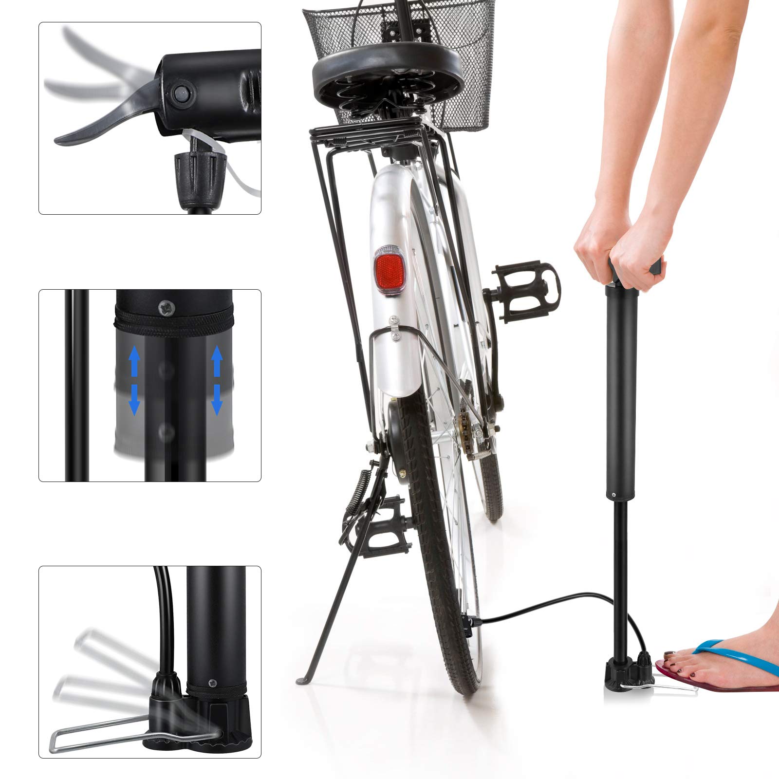Portable Mini Bike Floor Pump - High Pressure Bicycle Tire Inflator for Road & Mountain Bikes - Compact Cycling Accessory (Black) - Perfect for Home, Garage & On-the-Go Bike Maintenance