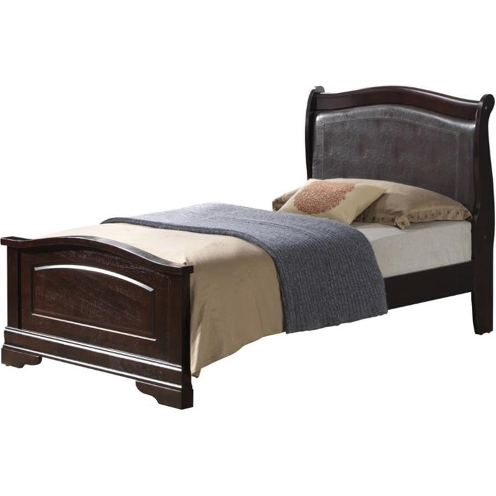 Glory Furniture Louis Phillipe Twin Panel Bed in Cappuccino Finish - Elegant Wooden Bed Frame for Master Bedroom, Guest Room & Kids Room