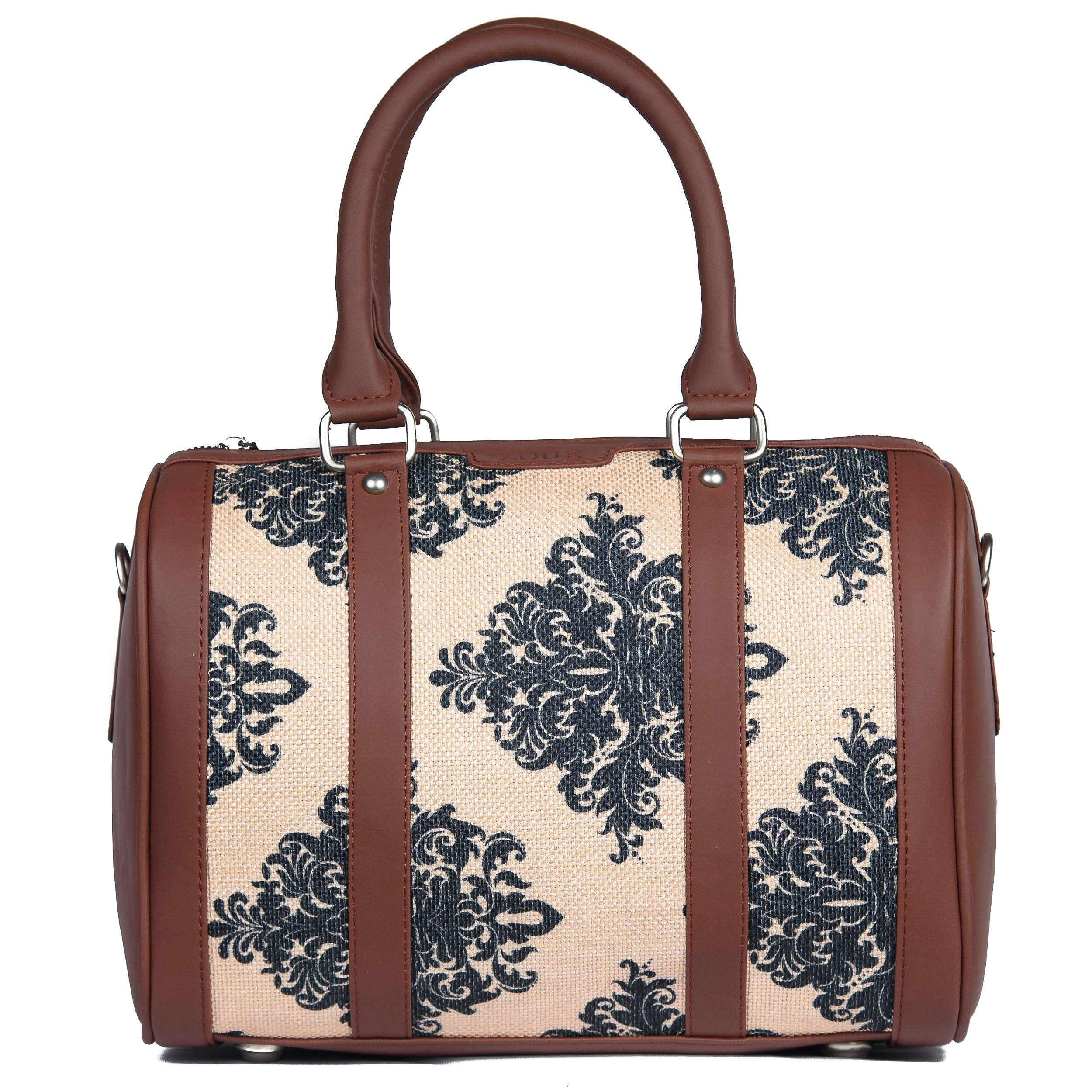 ZOUK Vegan Leather Handmade Women's Handbag - Printed Designer Purse with Double Handles & Detachable Crossbody Strap for Work, Travel & Everyday Use
