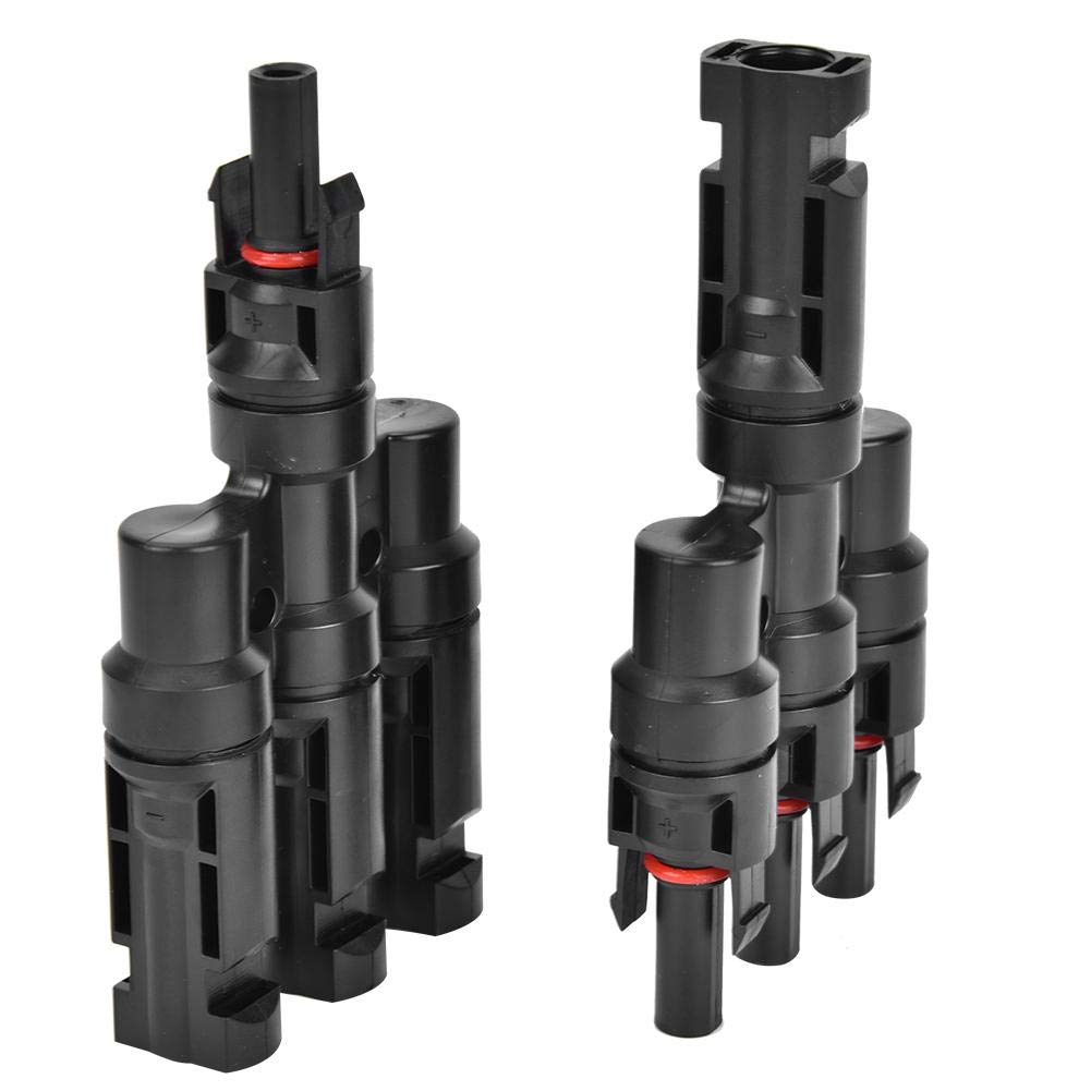 4-Way Solar Cable Adapter (2 Pack) - T Type 1 to 3 Solar Panel Connector for RV, Boat & Off-Grid Power Systems - Weatherproof MC4 Compatible Splitter